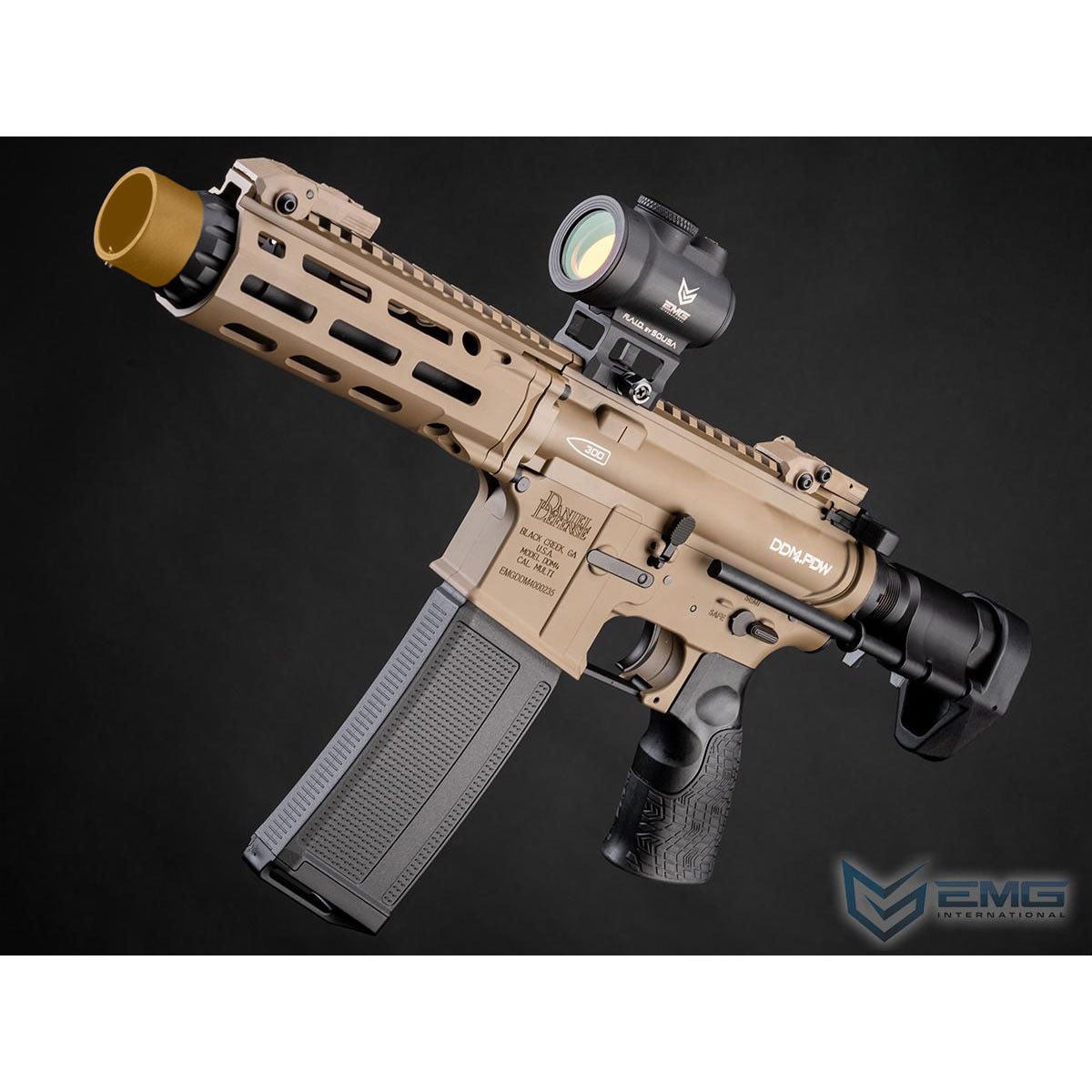 EMG Daniel Defense Licensed DDM4 PDW Airsoft AEG Rifle w/ CYMA Platinum Gearbox - Flat Dark Earth - 350 fps