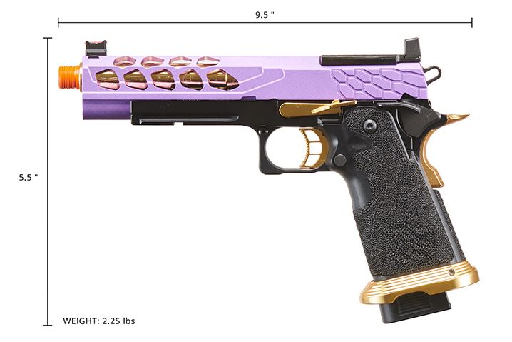 Lancer Tactical Stryk Hi-Capa 5.1 Gas Blowback Airsoft Pistol w/ Red Dot Mount - Purple/Gold