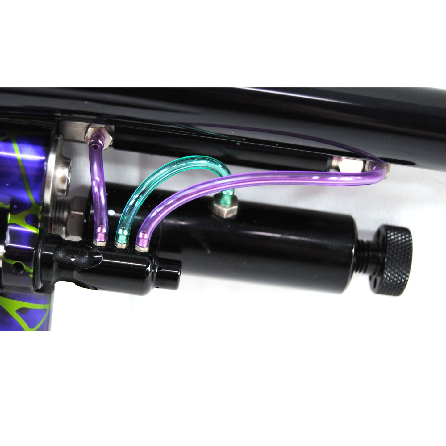Used Inception Designs Fighter Autococker - Black/Purple w/ Green Splash