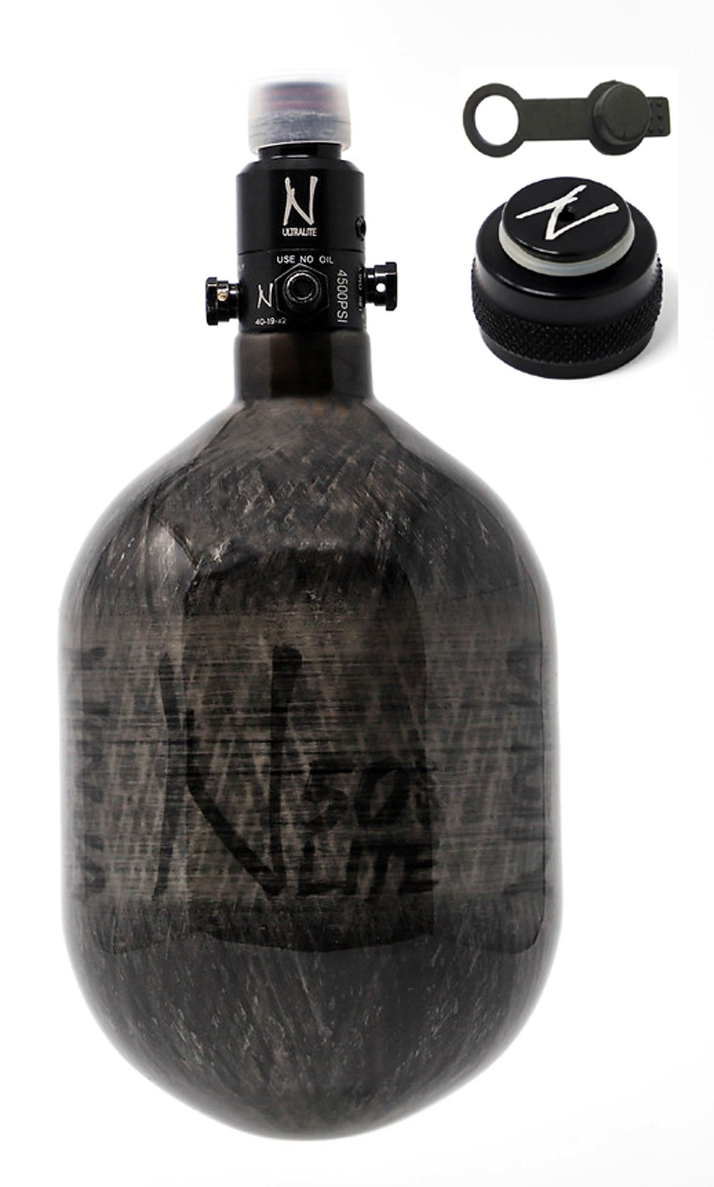 Ninja 50ci 4500psi HPA Tank with Thread Protector/Nipple Cover - Translucent Black - Ninja Paintball
