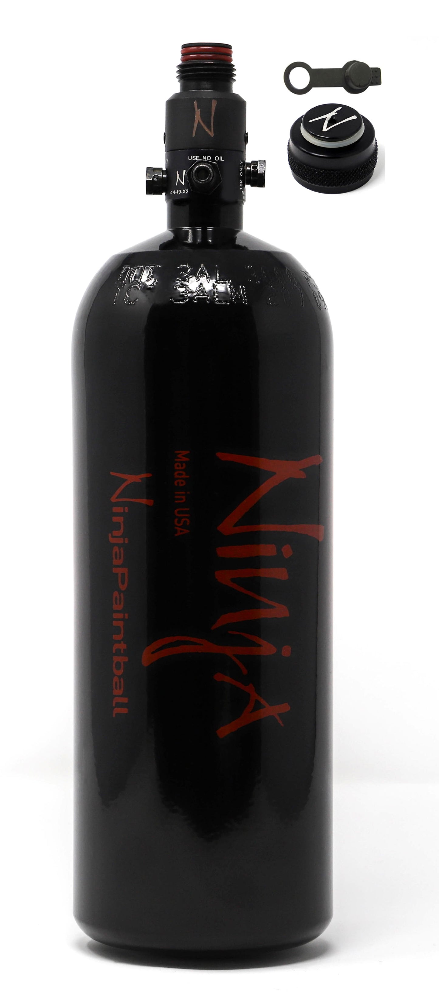 Ninja 62ci 3000 psi HPA Tank with Thread Protector/Nipple Cover - Black - Ninja Paintball