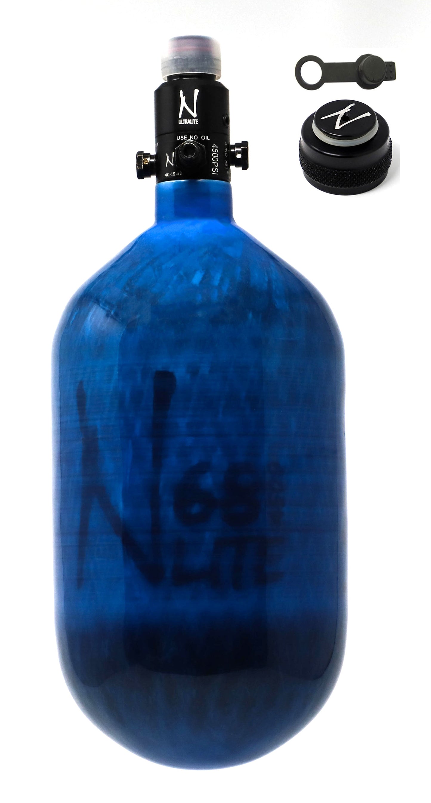 Ninja 68ci 4500psi HPA Tank with Thread Protector/Nipple Cover - Translucent Blue - Ninja Paintball