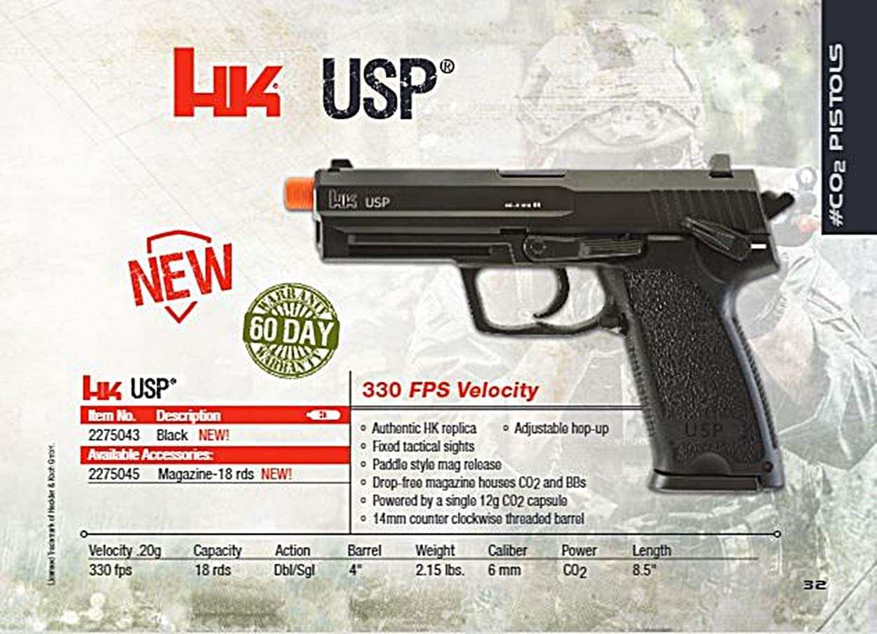 Umarex H&K USP CO2 Blowback Airsoft Pistol - Black - Elite Force