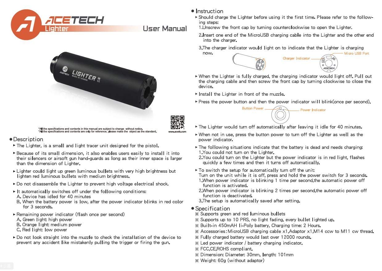 ACETECH Lighter Pistol 14mm Tracer Unit - Tippmann Sports