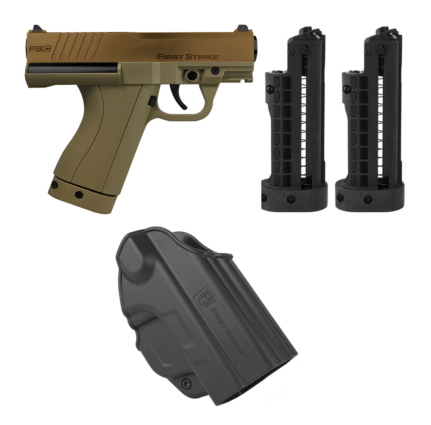 First Strike FSC (First Strike Compact) Paintball Pistol with Holster and 3 Mags - Bronze/Tan - First Strike