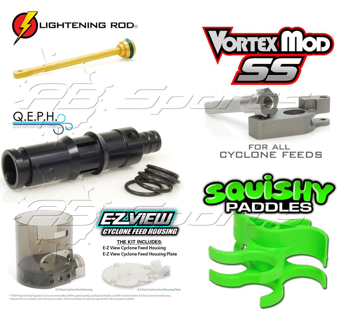 TechT Tippmann 98/A5/X7 Cyclone Vortex Mod SS + Lightening Rod + Q.E.P.H. + Squishy Paddles + E-Z View Housing Upgrade Kit - TechT