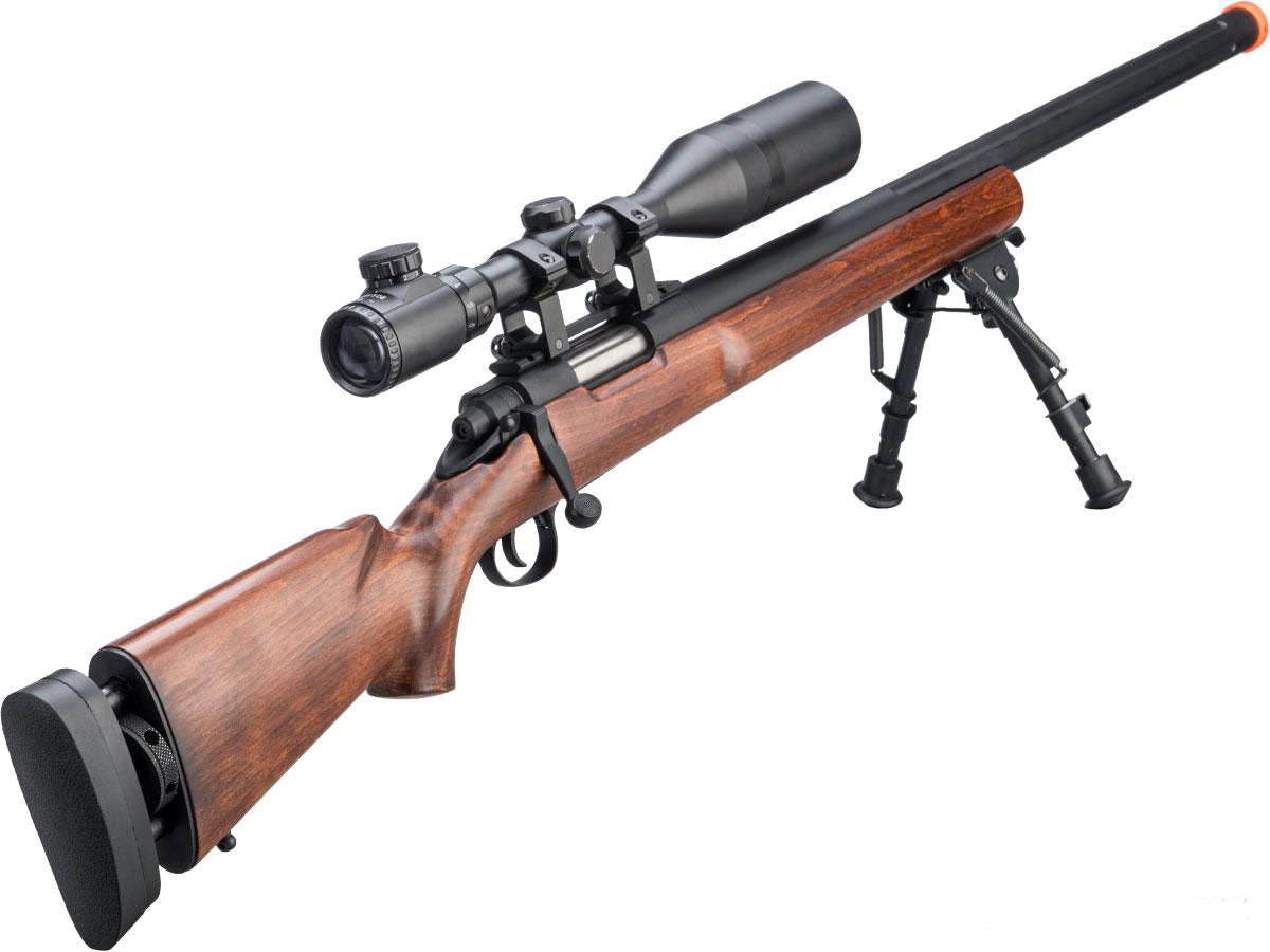 A&K M24 Spring Powered Airsoft Sniper Rifle w/ Fluted Barrel & Real Wood Stock - Evike