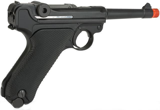 WE WWII Full Size Metal Luger Airsoft Gas Blowback w/ 4 Inch Barrel - Black - Evike