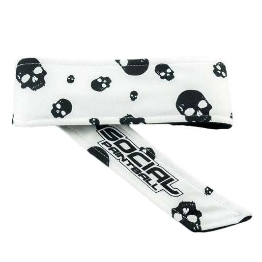 Social Paintball Grit Deluxe Long Tie Headband - White Skulls