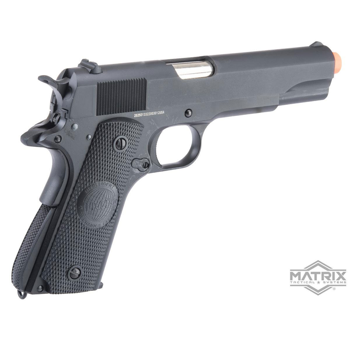 Matrix x Golden Eagle Full Metal M1911A1 Gas Blowback Airsoft Pistol - Black -IMF Grips