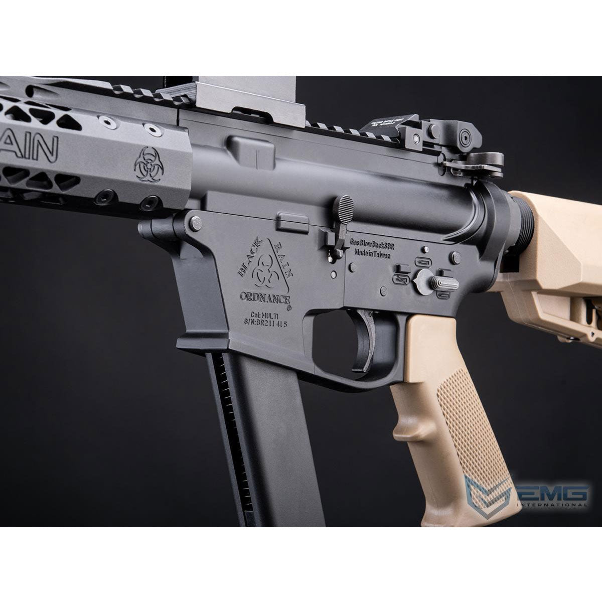 EMG Black Rain Ordnance BRO 9mm Gas Blowback Airsoft Rifle - Carbine - Black & Tan