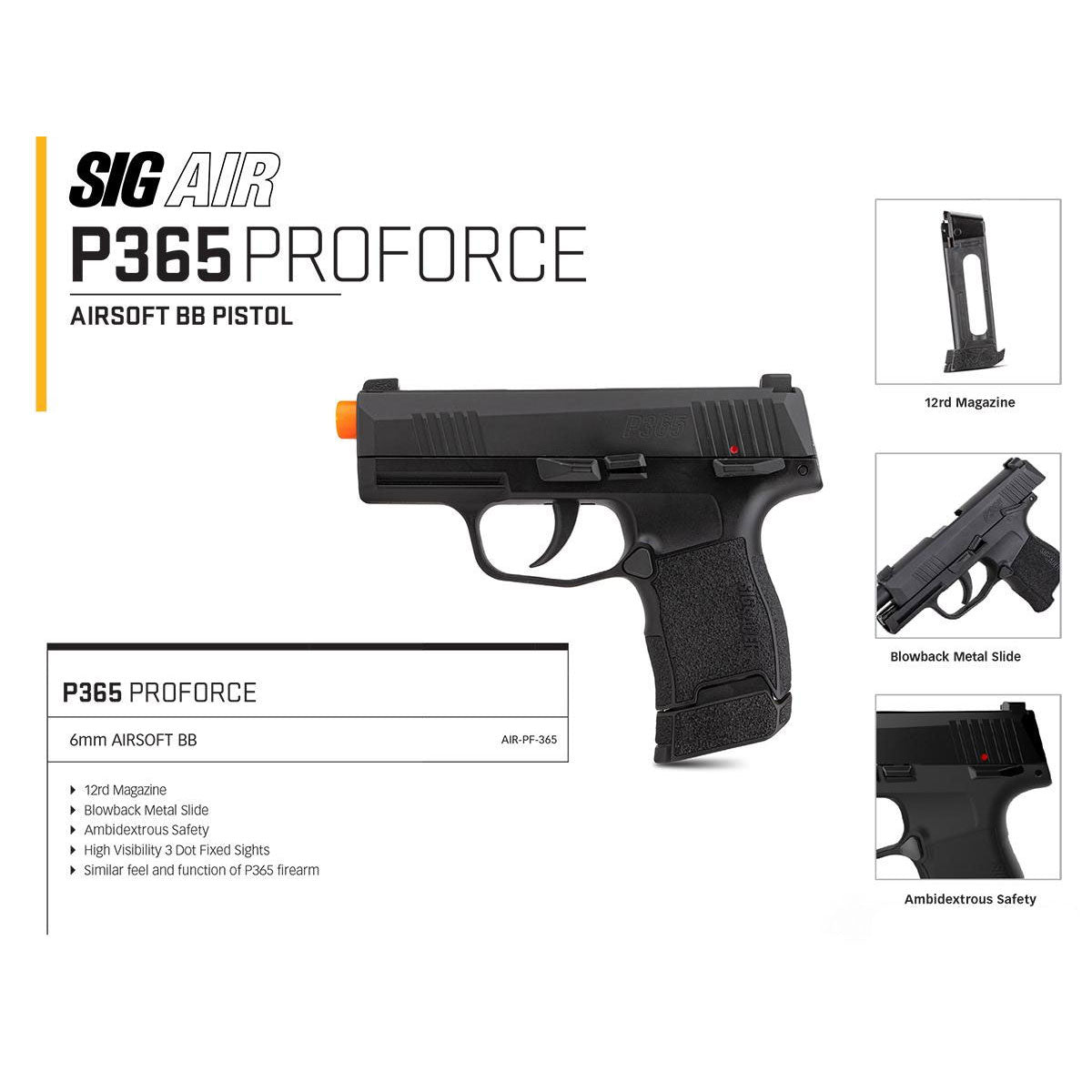 SIG Sauer ProForce P365 CO2 Powered Airsoft Training Use GBB Pistol