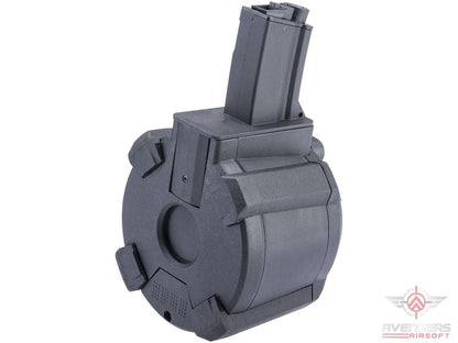Avengers 1200 Round Electric Drum Magazine for Airsoft AEG Rifles - MP5 - Black - Button