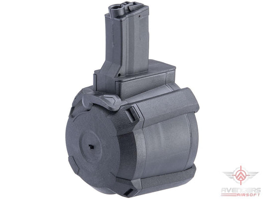 Avengers 1200 Round Electric Drum Magazine for Airsoft AEG Rifles - MP5 - Black - Button