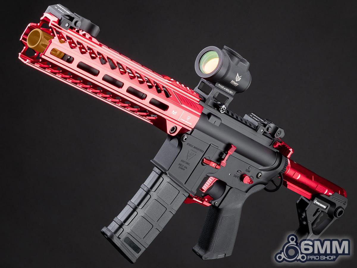 6mmProShop Strike Industries Licensed "Sentinel" M4 Airsoft AEG Rifle by E&C - Red - 10" GRIDLOK LITE - 350FPS