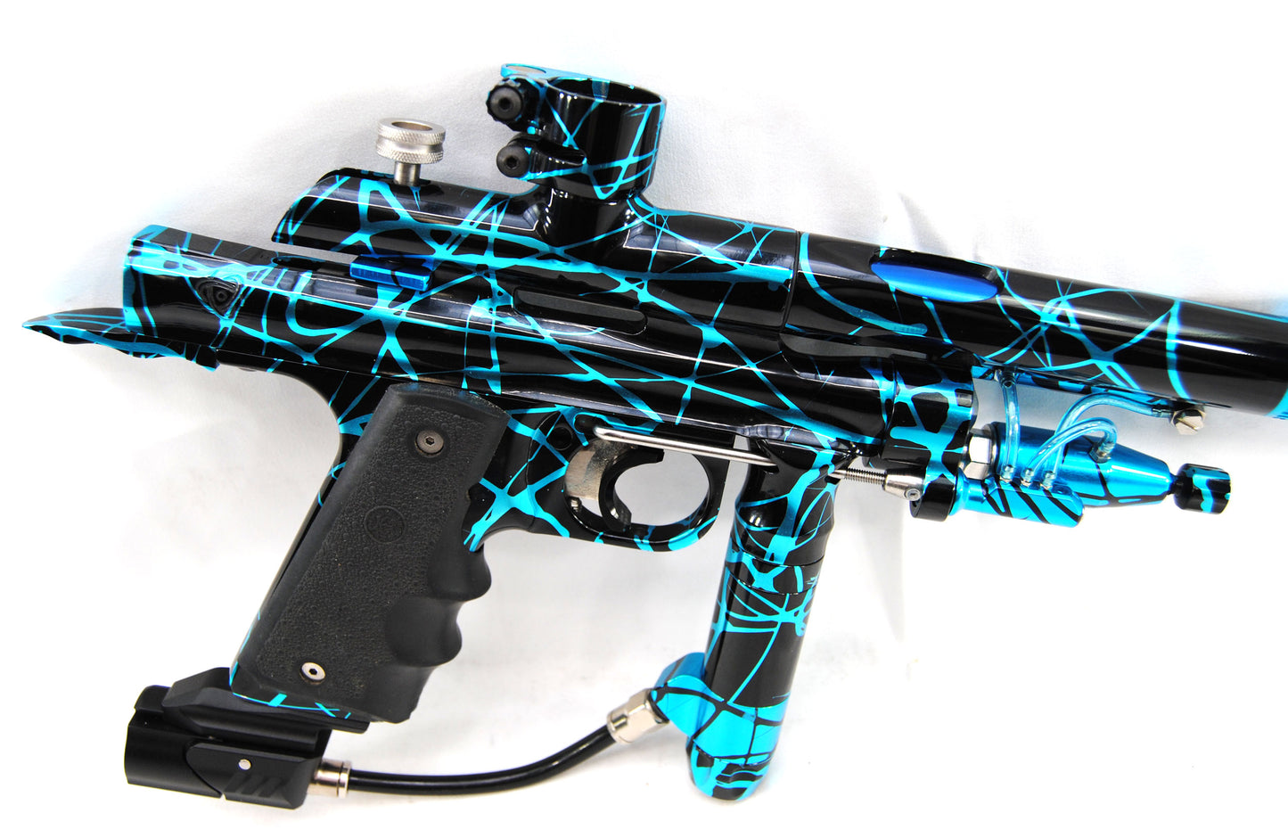 Used Inception Designs FLE Midblock Autococker with E2 E-Blade - Teal Black Splash