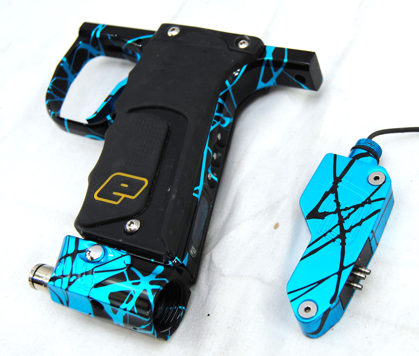 Used Inception Designs FLE Midblock Autococker with E2 E-Blade - Teal Black Splash