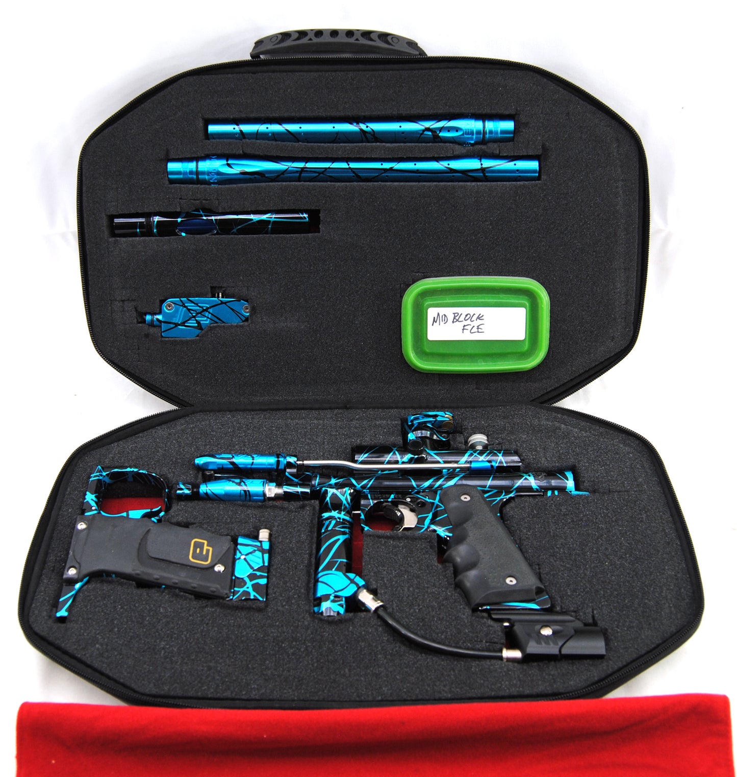 Used Inception Designs FLE Midblock Autococker with E2 E-Blade - Teal Black Splash