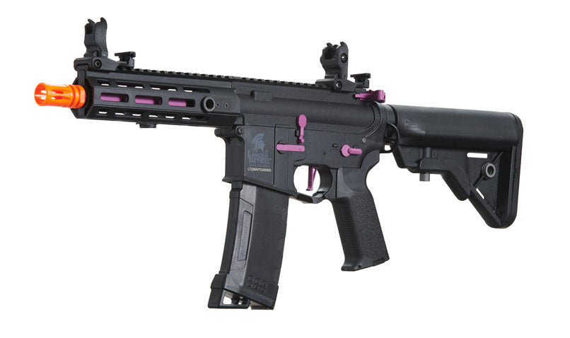 Lancer Tactical Gen 3 Hellion 7" M-LOK Airsoft AEG Rifle w/ Crane Stock - Black & Purple