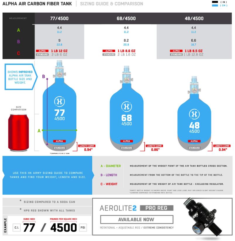 HK Army Alpha Air 68ci/4500psi HPA Tank