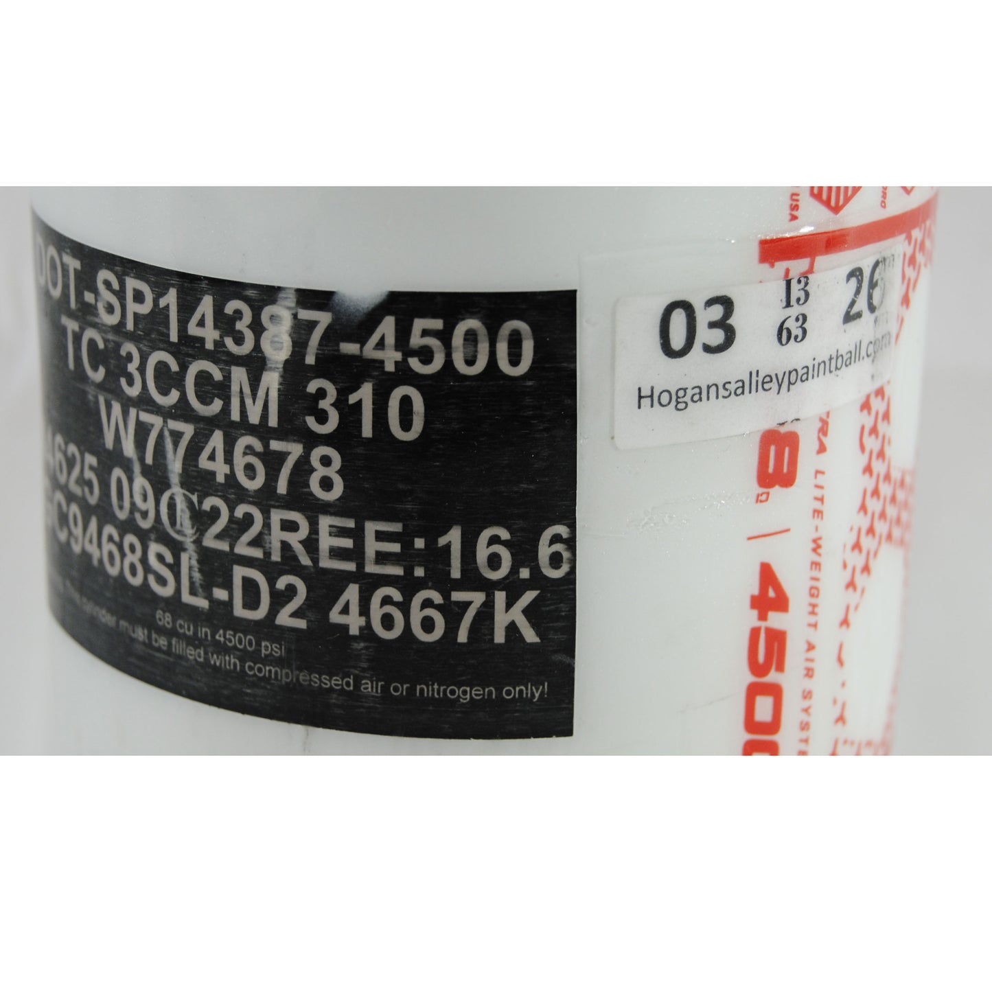 Used HK Army 68ci/4500psi Compressed Air Tank - White/Red