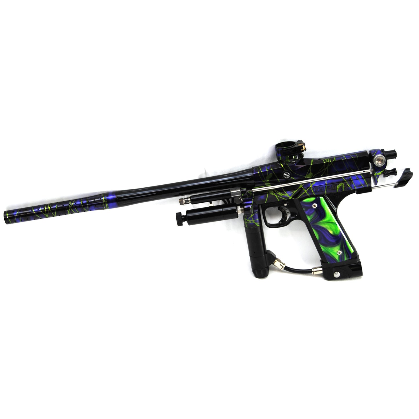 Used Inception Designs Fighter Autococker - Black/Purple w/ Green Splash