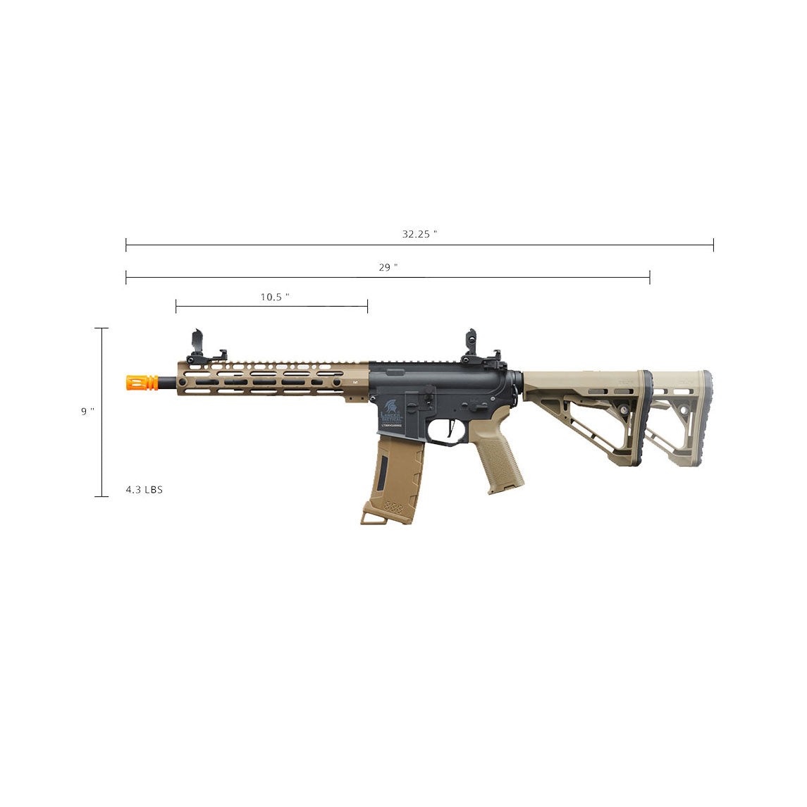 Lancer Tactical Gen 3 M-LOK 10" Airsoft M4 AEG with Delta Stock - Tan/Black