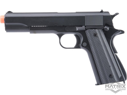 Matrix x Golden Eagle Full Metal M1911A1 Gas Blowback Airsoft Pistol - Black - Slim Textured Grips