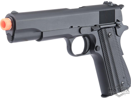 Matrix x Golden Eagle Full Metal M1911A1 Gas Blowback Airsoft Pistol - Black - Slim Textured Grips