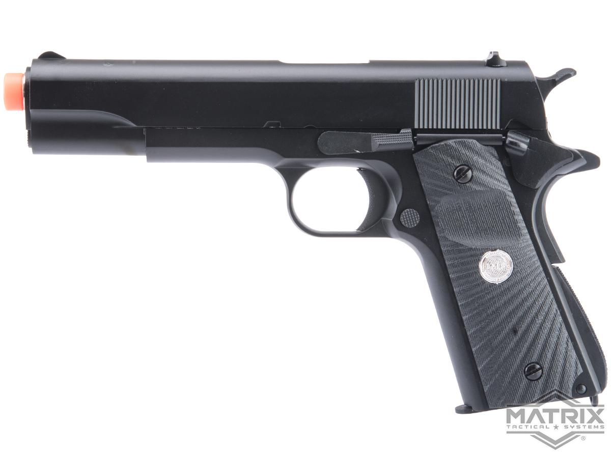 Matrix x Golden Eagle Full Metal M1911A1 Gas Blowback Airsoft Pistol - Black - Eagle Wing Grips