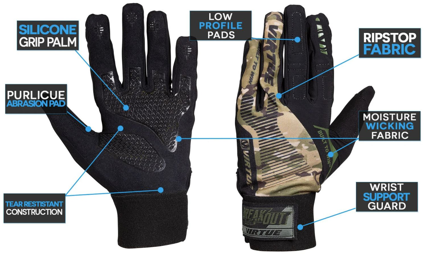 Virtue Breakout Gloves Ripstop Full Finger - Camo