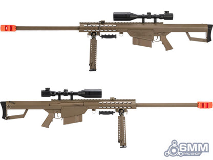 6mmProShop Barrett Licensed M82A1 Bolt Action Powered Airsoft Sniper Rifle - Tan