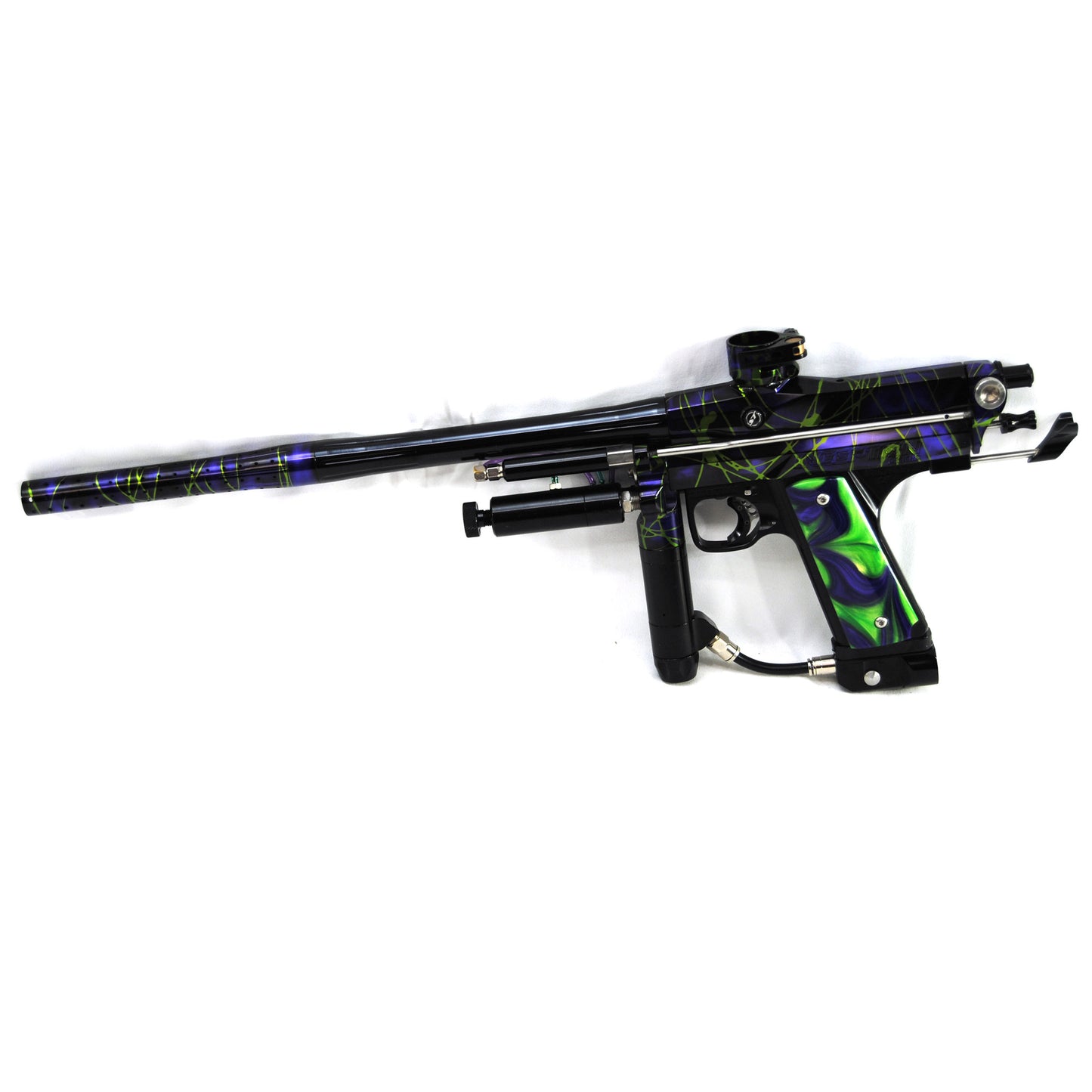 Used Inception Designs Fighter Autococker - Black/Purple w/ Green Splash