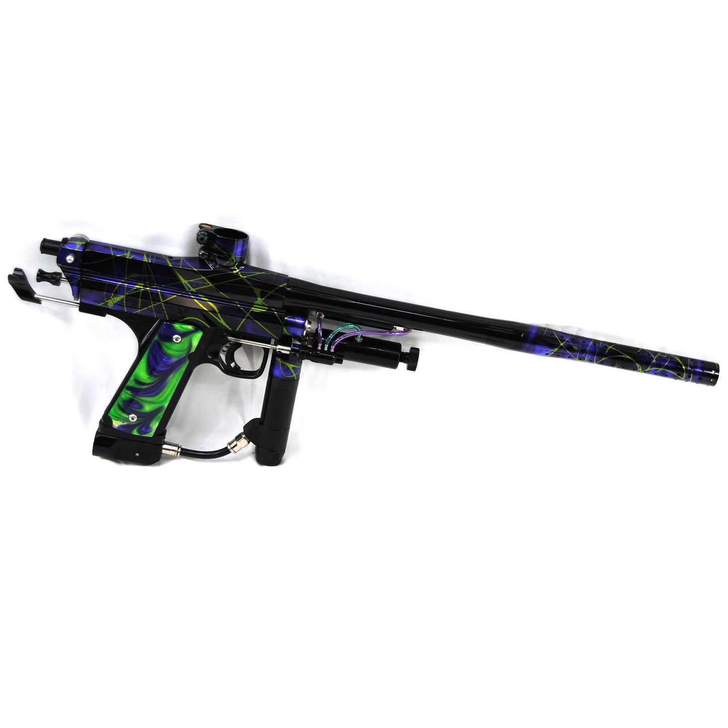 Used Inception Designs Fighter Autococker - Black/Purple w/ Green Splash