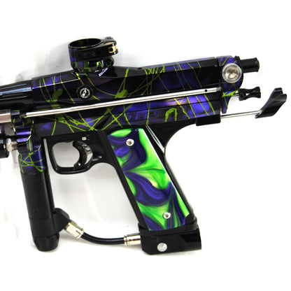 Used Inception Designs Fighter Autococker - Black/Purple w/ Green Splash