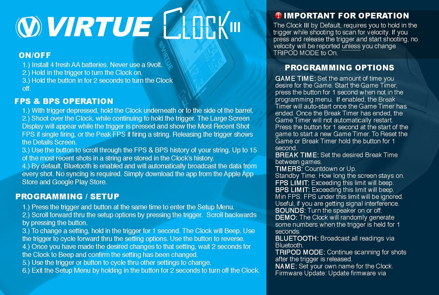Virtue Clock III Paintball Chronograph - Cyan - Virtue