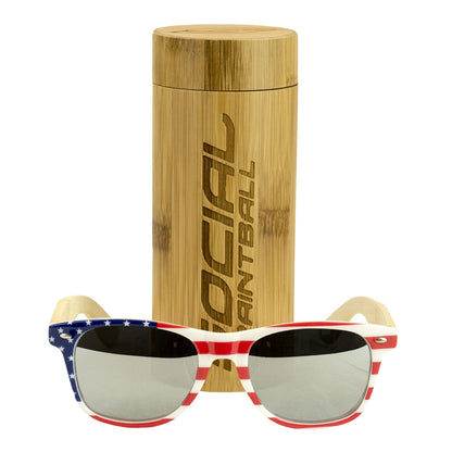 Social Paintball Sunglasses - USA Wood with Smoke Chrome Lens - Social Paintball