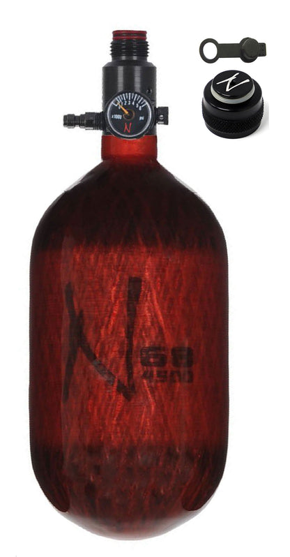 Ninja 68ci 4500psi HPA Tank with Thread Protector/Nipple Cover - Translucent Red - Ninja Paintball