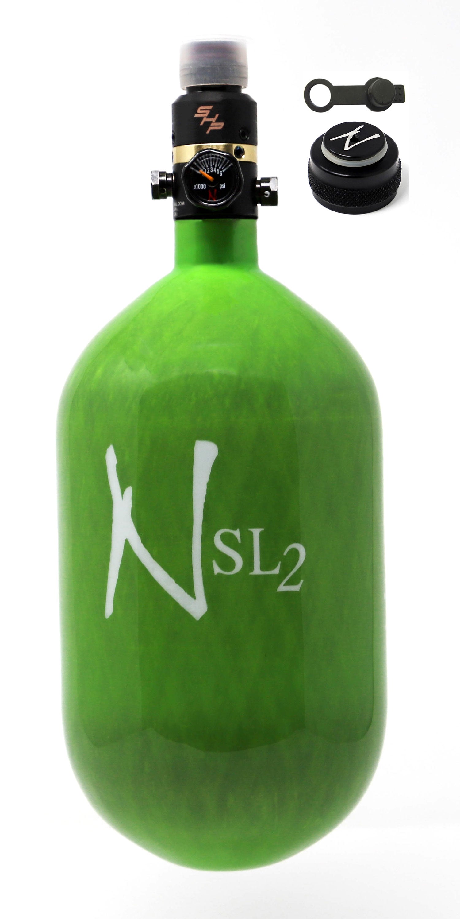 Ninja 68ci 4500psi SL2 HPA Tank with Thread Protector/Nipple Cover - Lime - Ninja Paintball