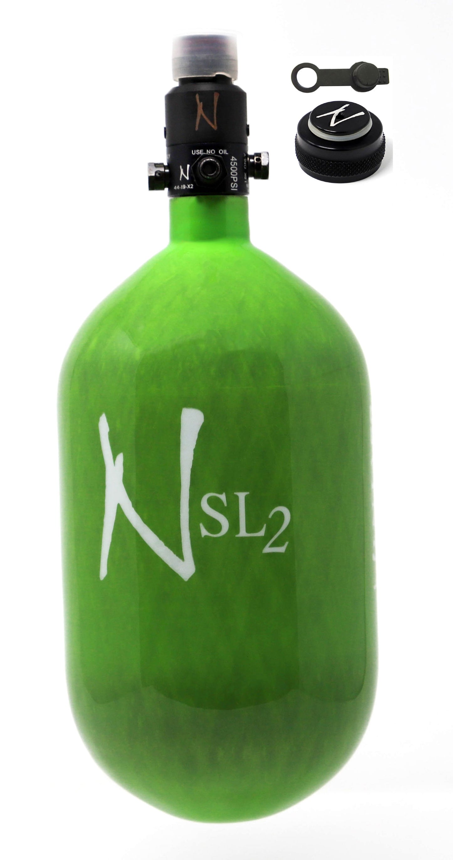 Ninja 68ci 4500psi SL2 HPA Tank with Thread Protector/Nipple Cover - Lime - Ninja Paintball