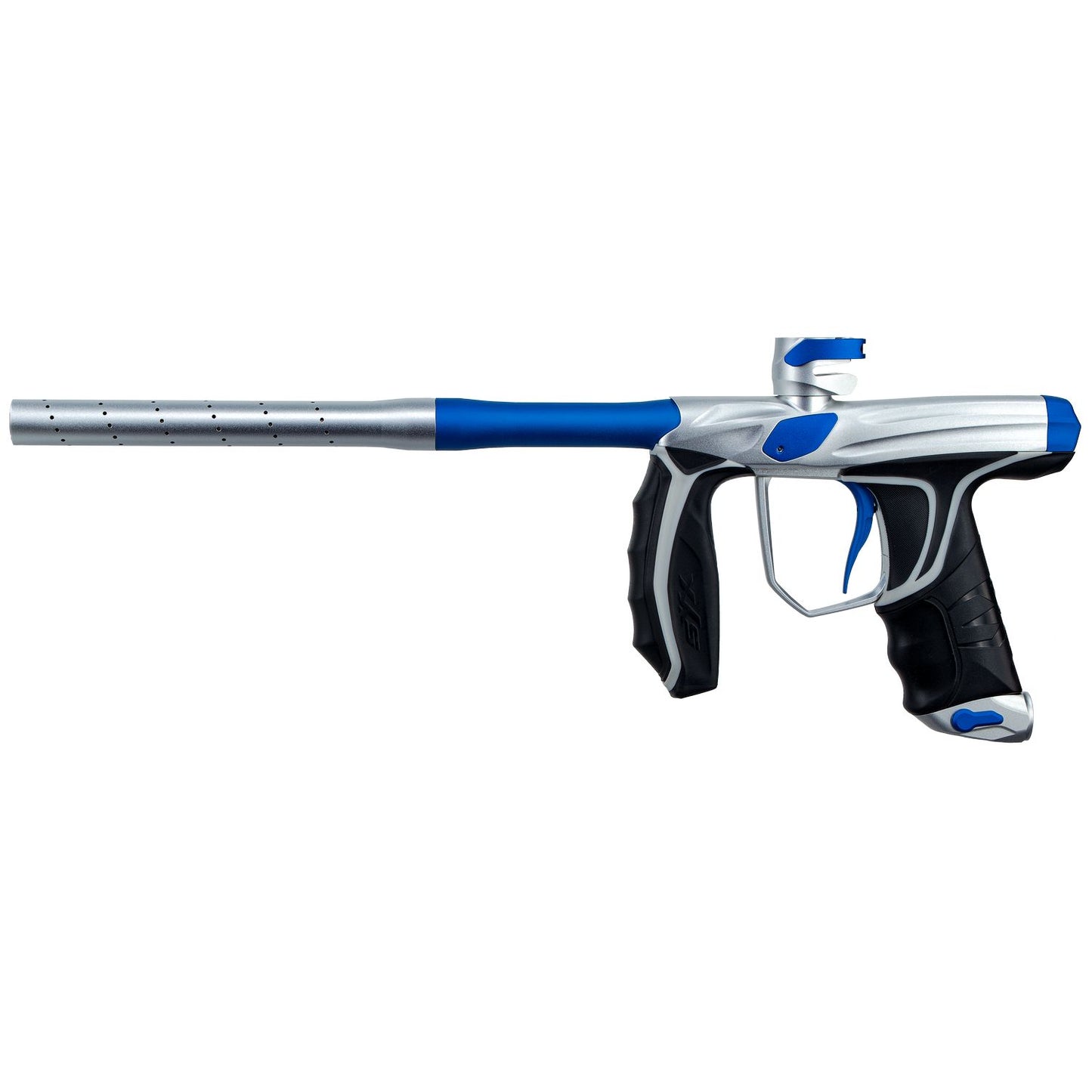 Empire SYX 1.5 Paintball Marker - Dust Silver/Blue w/ 3 barrel backs