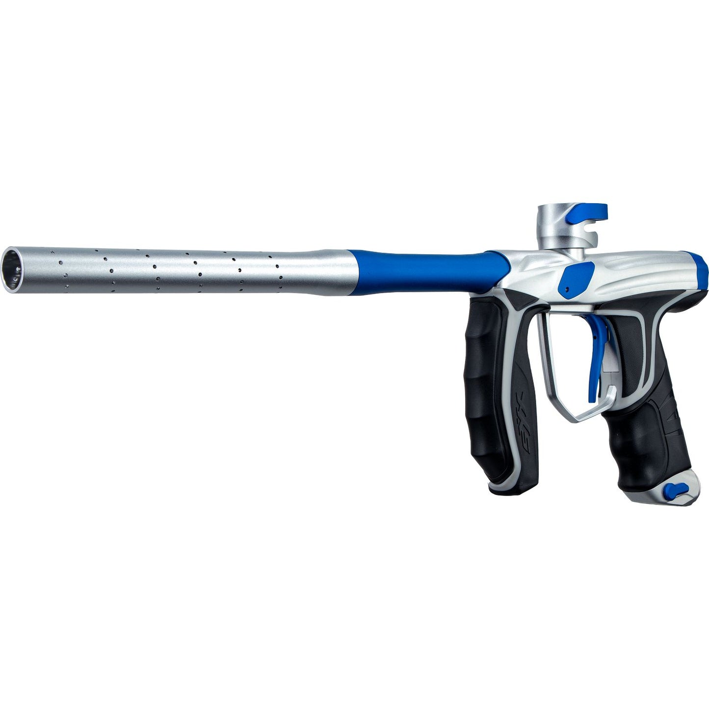 Empire SYX 1.5 Paintball Marker - Dust Silver/Blue w/ 3 barrel backs