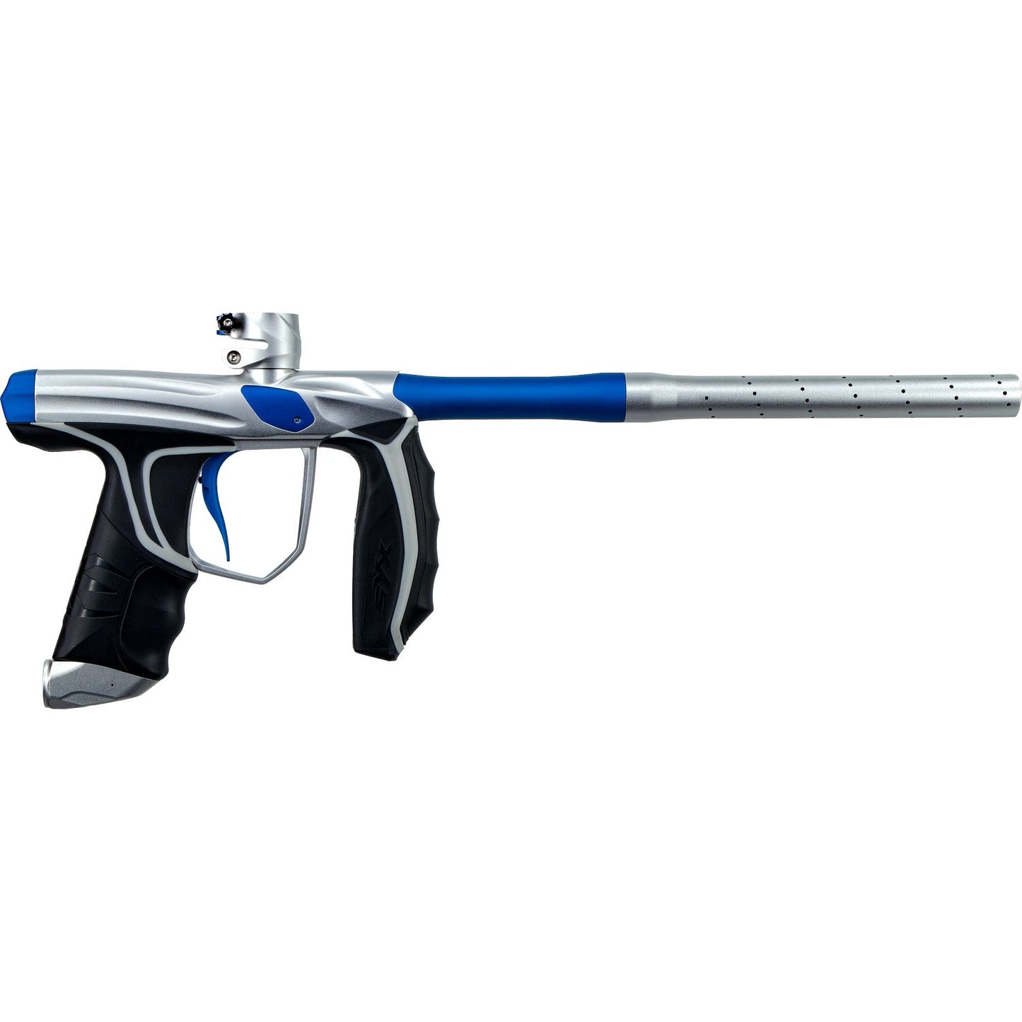 Empire SYX 1.5 Paintball Marker - Dust Silver/Blue w/ 3 barrel backs