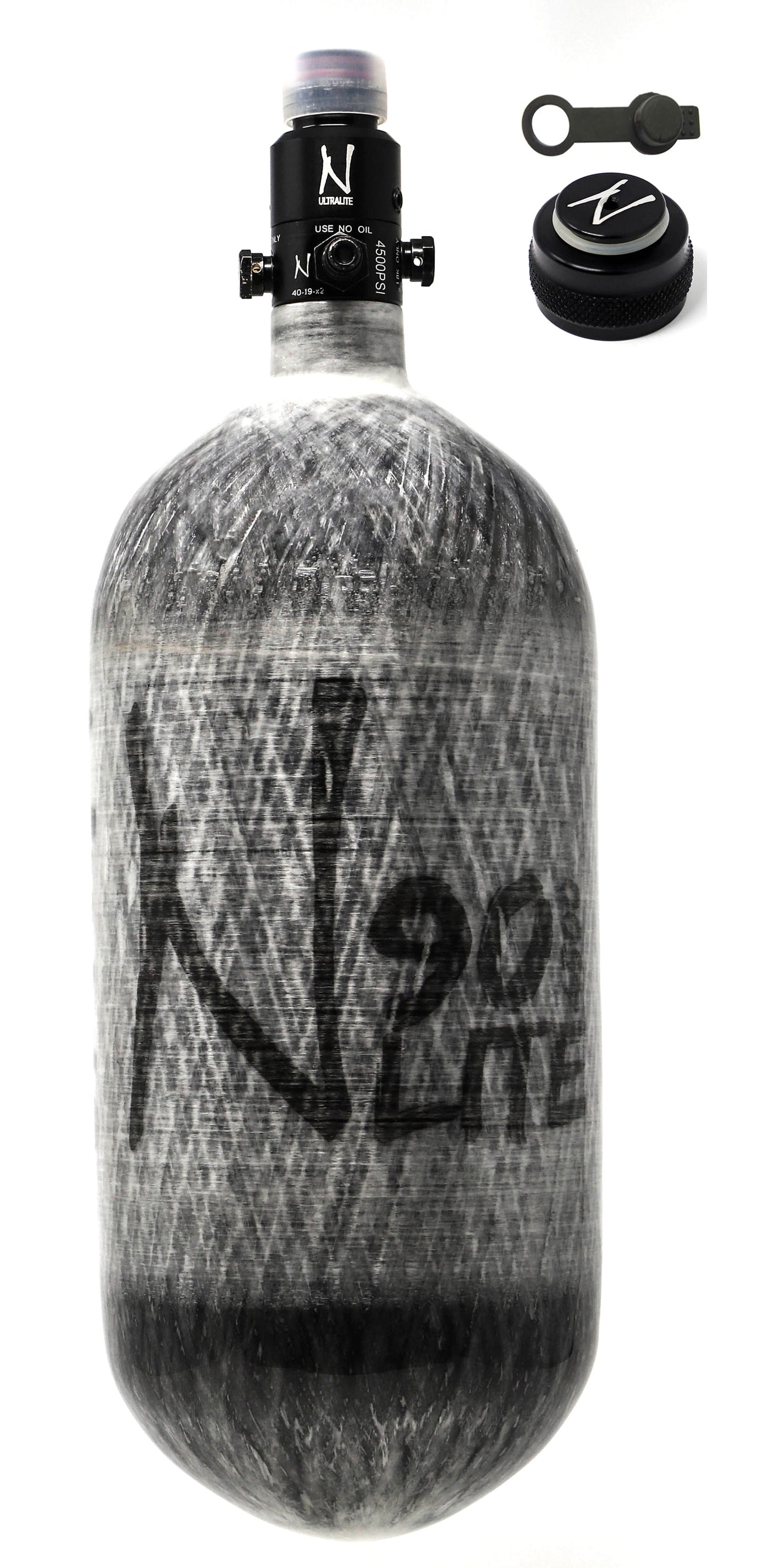 Ninja 90ci 4500psi HPA Tank with Thread Protector/Nipple Cover - Grey Ghost - Ninja Paintball