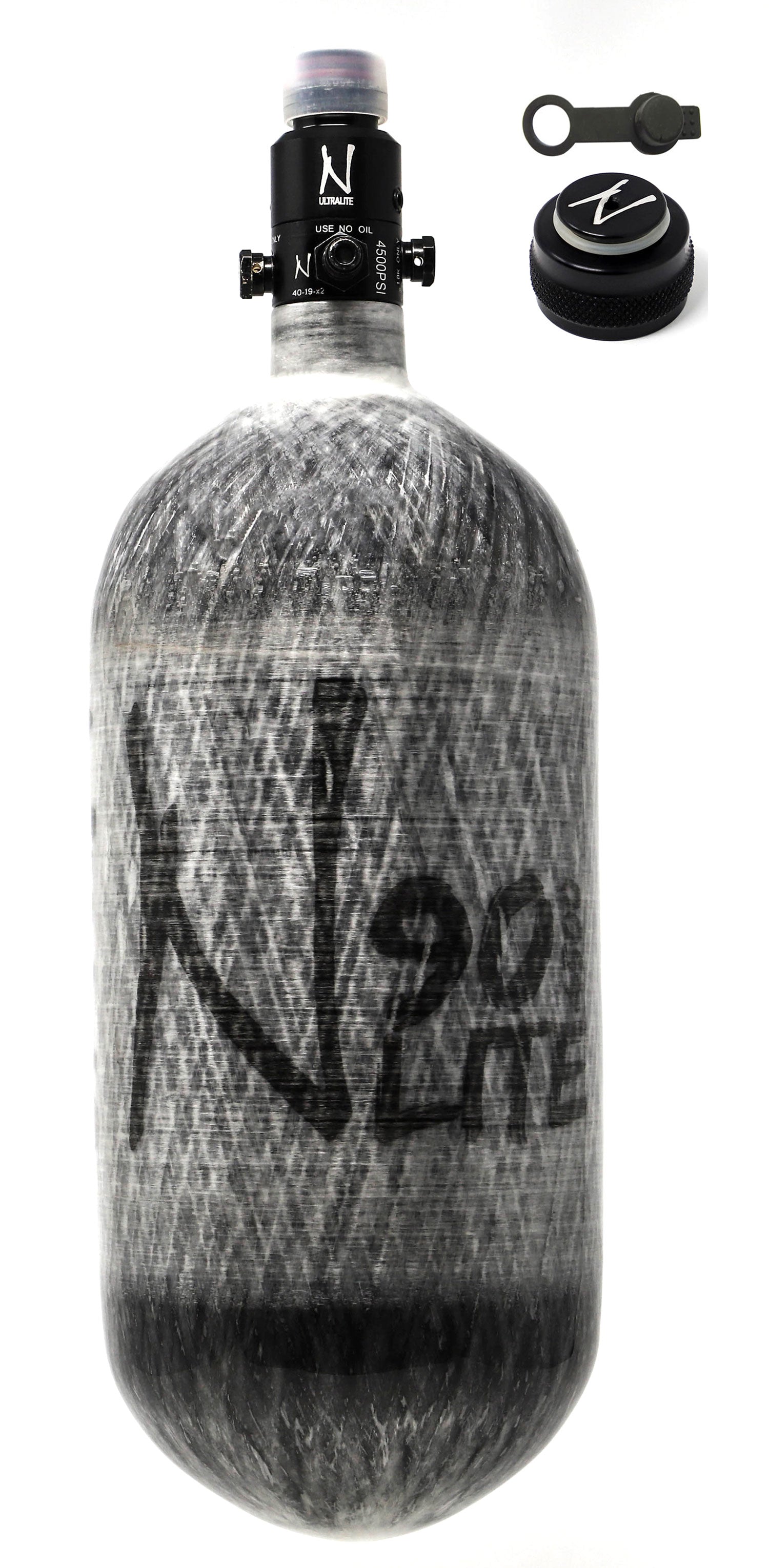 Ninja 90ci 4500psi HPA Tank with Thread Protector/Nipple Cover - Grey Ghost - Ninja Paintball