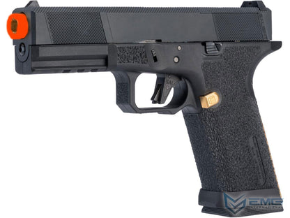 EMG Salient Arms International BLU w/ EMG Tier One Utility RMR-Cut Slide Gas Blowback Airsoft Pistol - Black w/ Gold Barrel - Evike