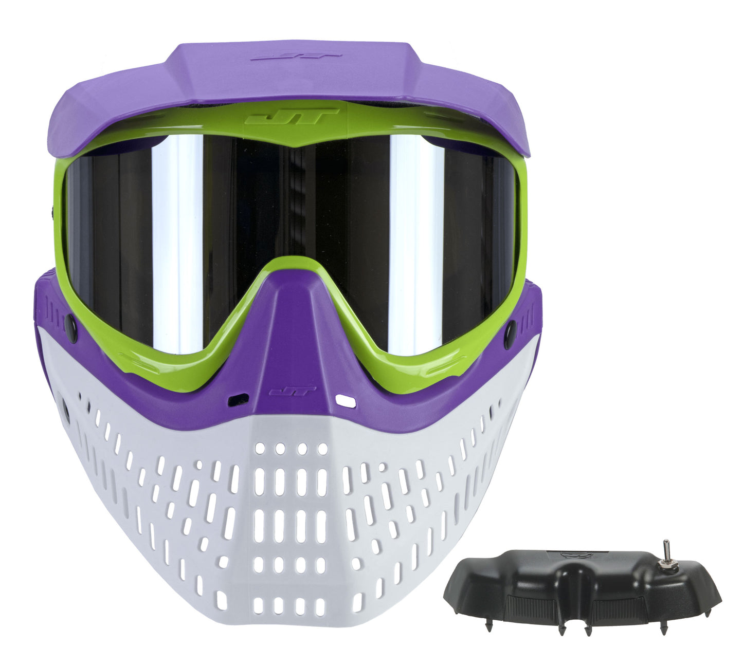 JT Spectra Proflex LE Goggle - Purple/Lime/White - w/ Prism 2.0 Chrome Lens + Vortex II Fan - JT