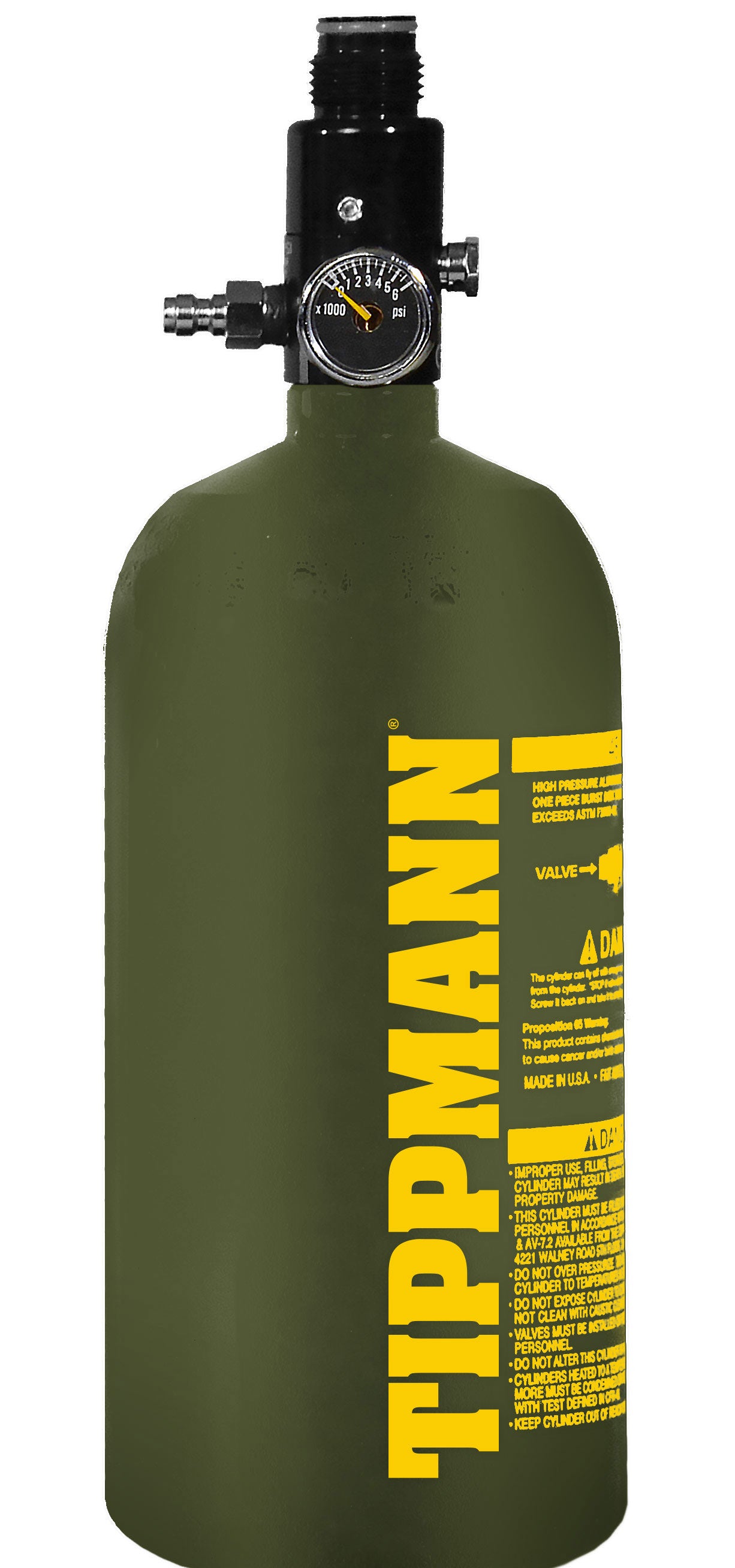 Tippmann 48ci 3000psi Aluminum HPA Paintball Tank - Olive w/ Yellow Logo