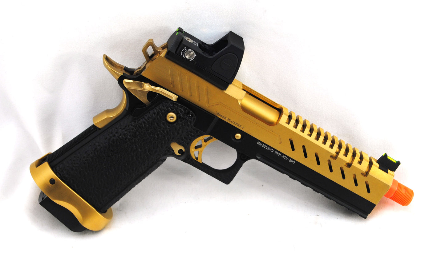 Nuprol Vorsk Hi-Capa 5.1 Full Metal Gas Blowback Pistol + BDS - Black/Gold