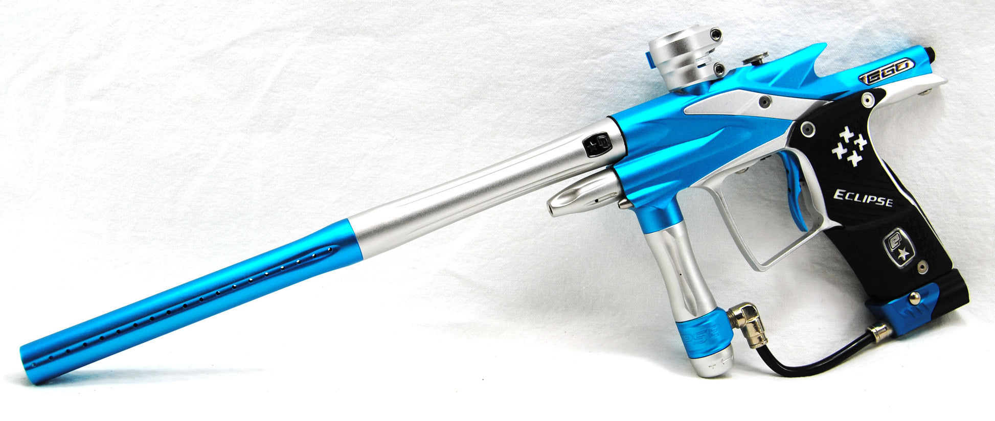 Used Planet Eclipse Ego 9 Paintball Marker Blue &amp; Silver with Upgraded POPS ASA - Planet Eclipse